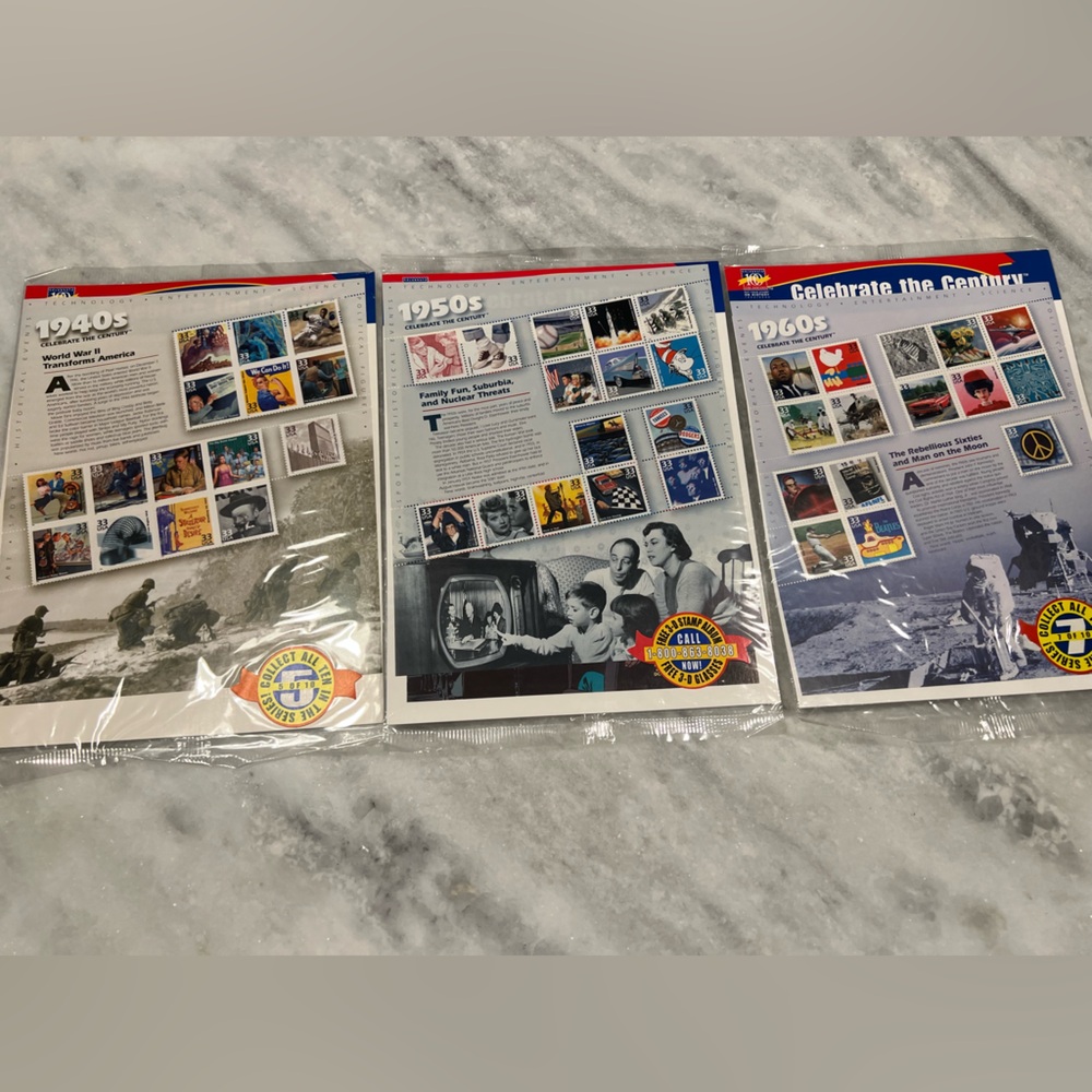 Vintage USPS Collector’s Stamps Sheets Set of 3 (40s, 50s, 60s)